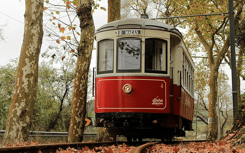 Historic red tram on Sintra route